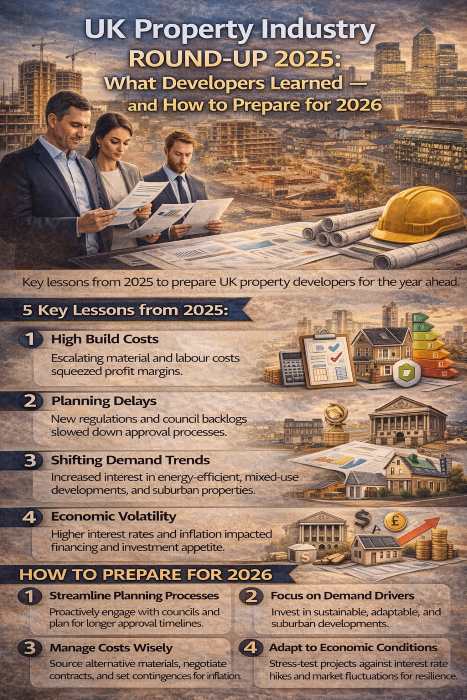 UK property development infographic summarising what developers learned in 2025 and how to prepare projects for 2026.