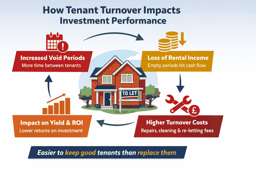 How tenant turnover impacts investment performance through voids, lost rent, higher costs, and reduced ROI