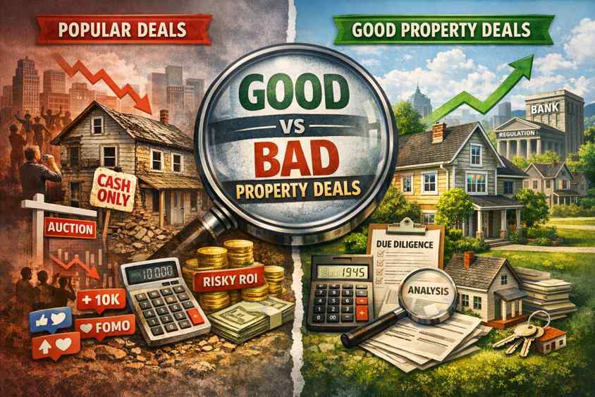 Comparison between popular property deal driven by investor demand and good property deal based on analysis and due diligence
